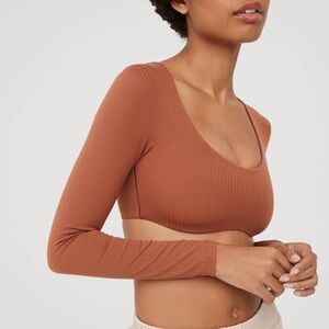 Aerie Cinnamon Ribbed Long Sleeve Top